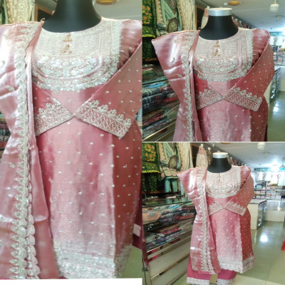 আফগান সিল্ক থ্রি পিস- pink